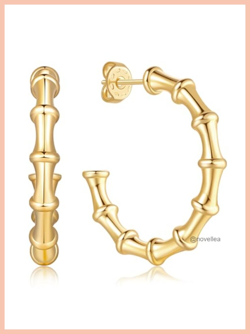 14K Gold Large Bamboo Hoop Earrings for Women 30mm Thick
